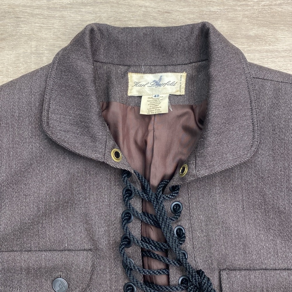 Vintage Karl Lagerfeld Collection Runway Jacket Lace‎ Up Brown Wool - Picture 3 of 16